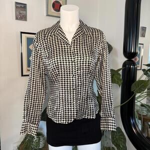 Ann Taylor Houndstooth Silk Button up Blouse